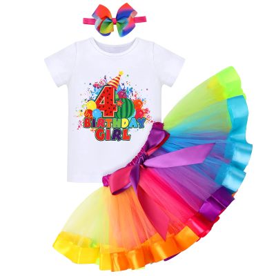 IMEKIS Watermelon Outfits for Girl 4th Birthday Girl Outfit Toddler Cake Smash Shirt Rainbow Tutu Skirt Headband Photo Shoot Kids Summer Melon Fourth Birthday Outfit Glow Party Four 4 Year Old