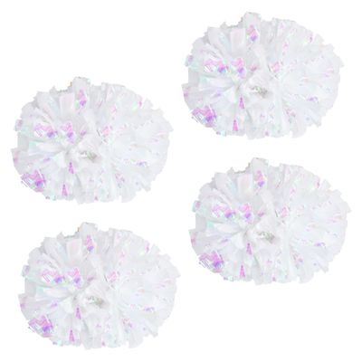 Supkiir 4Pcs Cheerleading Pom Poms for Cheerleader Costume Women, 2 Pair Cheer Pompoms for Boy Girl School Sports Games Team Spirit Cheering Dancing (Holographic White)