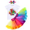 IMEKIS Watermelon Outfits for Baby Girl 3rd Birthday Outfit Toddler Girl Cake Smash Shirt Rainbow Tutu Skirt Headband Photo Shoot Kids Summer Melon Third Birthday Outfit Glow Party Three 3 Year view 1