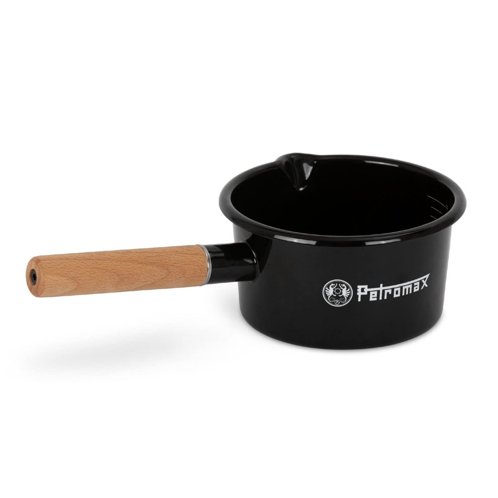 Petromax Enamel Pan for Campfire Cooking, Indoor/Outdoor Pot, 1 Liter or 1.1 Qt, Black