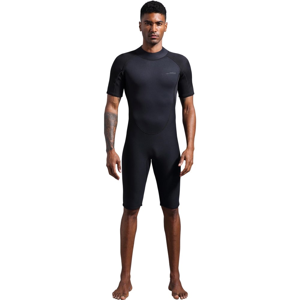 Wetsuits for Men and Women, 2mm Mens Short Wet Suit Diving Surfing Snorkeling Kayaking Water Sports (Men's Shorty-Black-2/2mm, XX-Large)