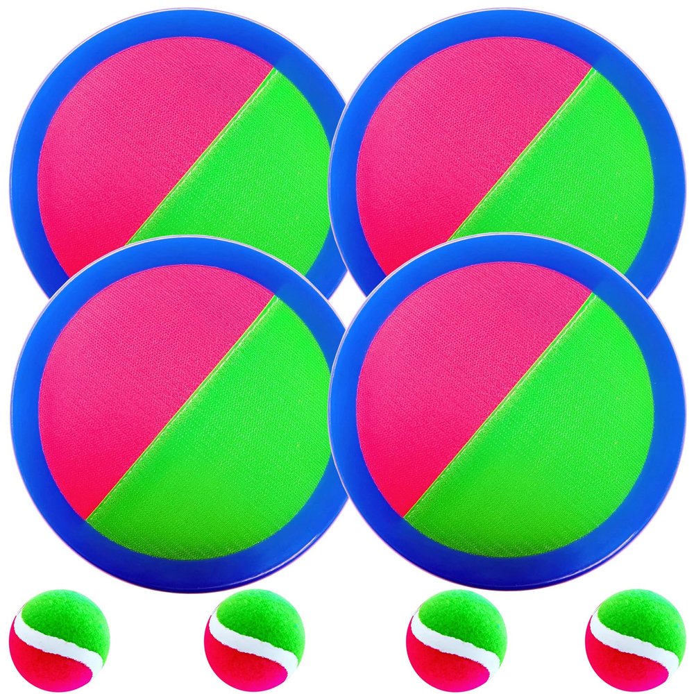 AppleRound Toss and Catch Ball Set, Pack of 4 Paddles and 4 Balls