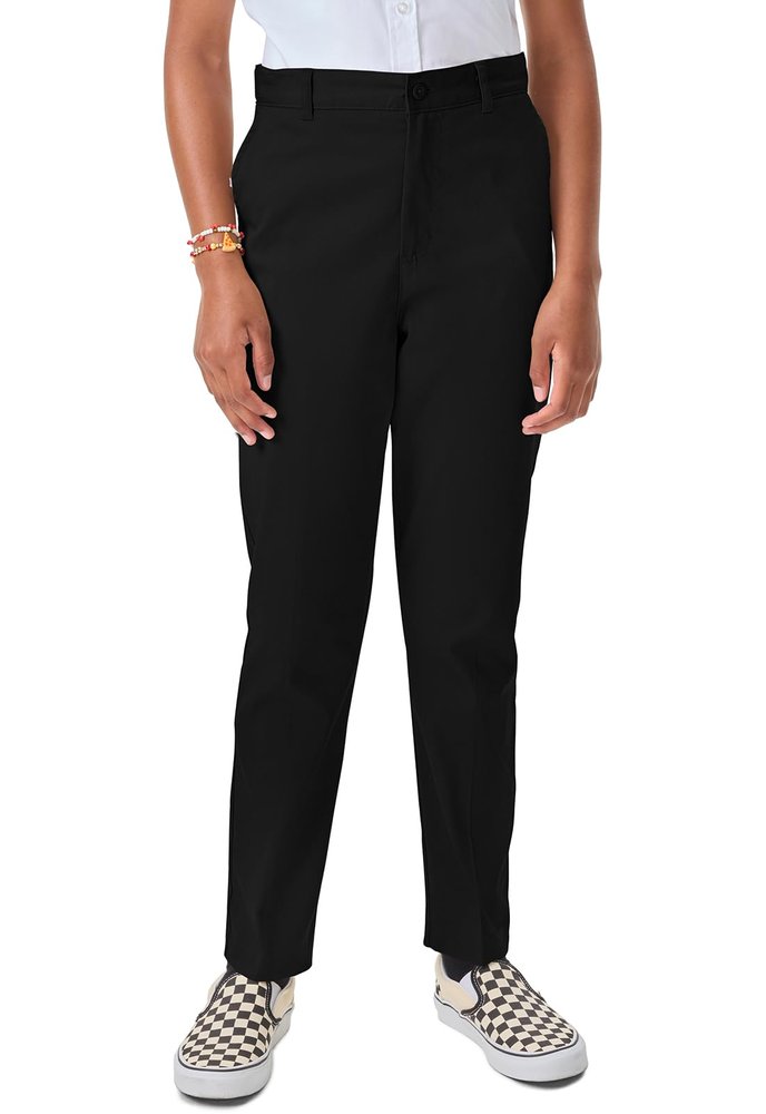 Classroom Uniform Girls Flat Front Pants with 3 Pockets & Zip Fly Front Closure CR101X, 13/14, Black
