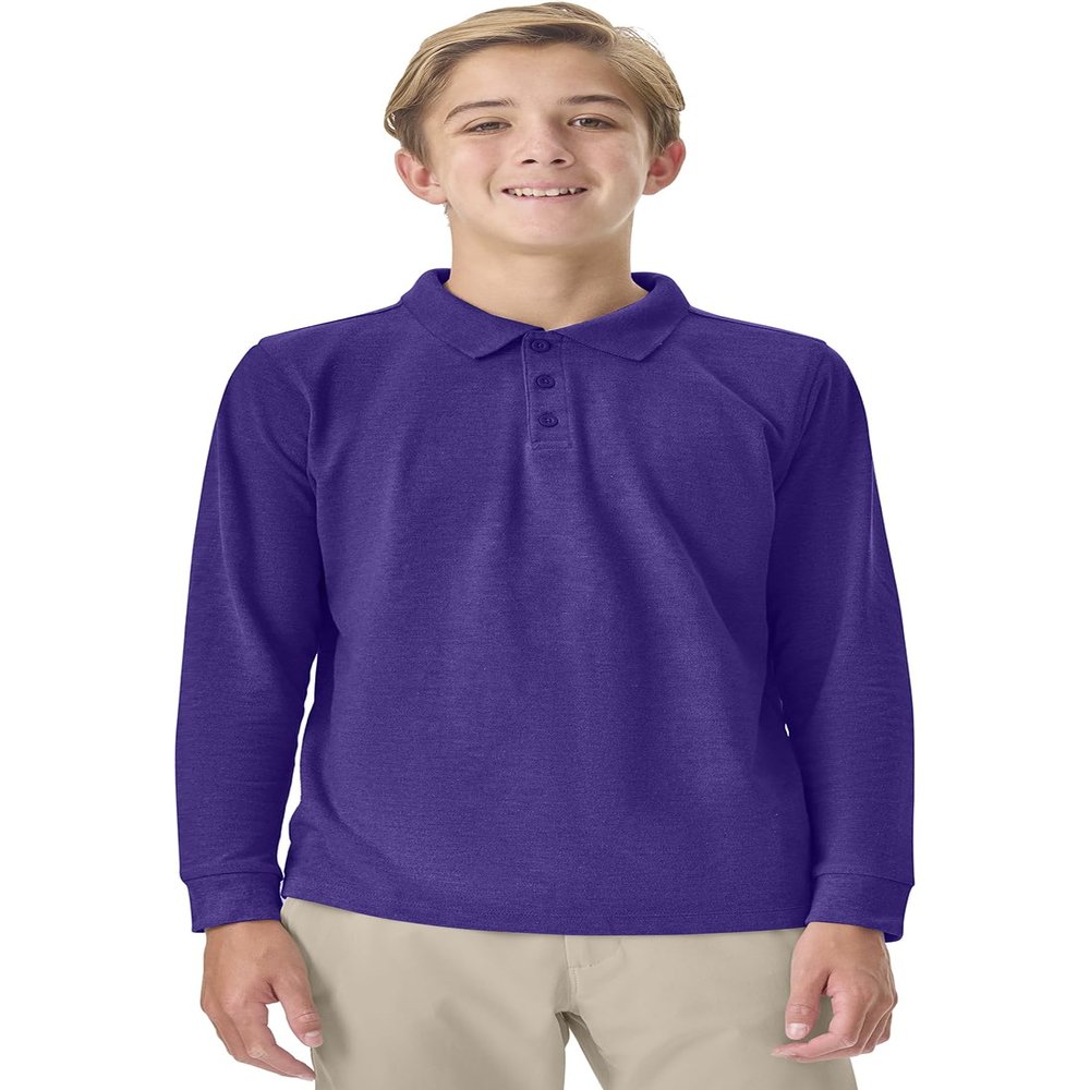Classroom School Uniforms Big Kid Long Sleeve Pique Polo CR835Y, XL, Dark Purple