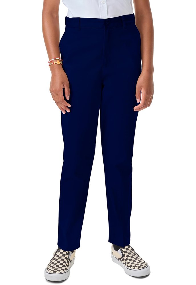 Classroom Uniform Girls Flat Front Pants with 3 Pockets & Zip Fly Front Closure CR101X, 17/18, Dark Navy