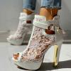ZBYY Women's Lace Peep Toes High Heels Ankle Boots Open Toe Lace Slip On Wedding Pumps Bride Dress Platform Sandals view 2