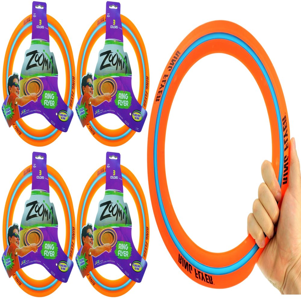 JA-RU Zooma Ring Flyer for Kids (4 Units) 11.2 Inch Orange Flying Disc Pool Toy & Beach Games. Outdoor Kids Play Equipment. Disc Golf Yard Games, Orange-1029-4s