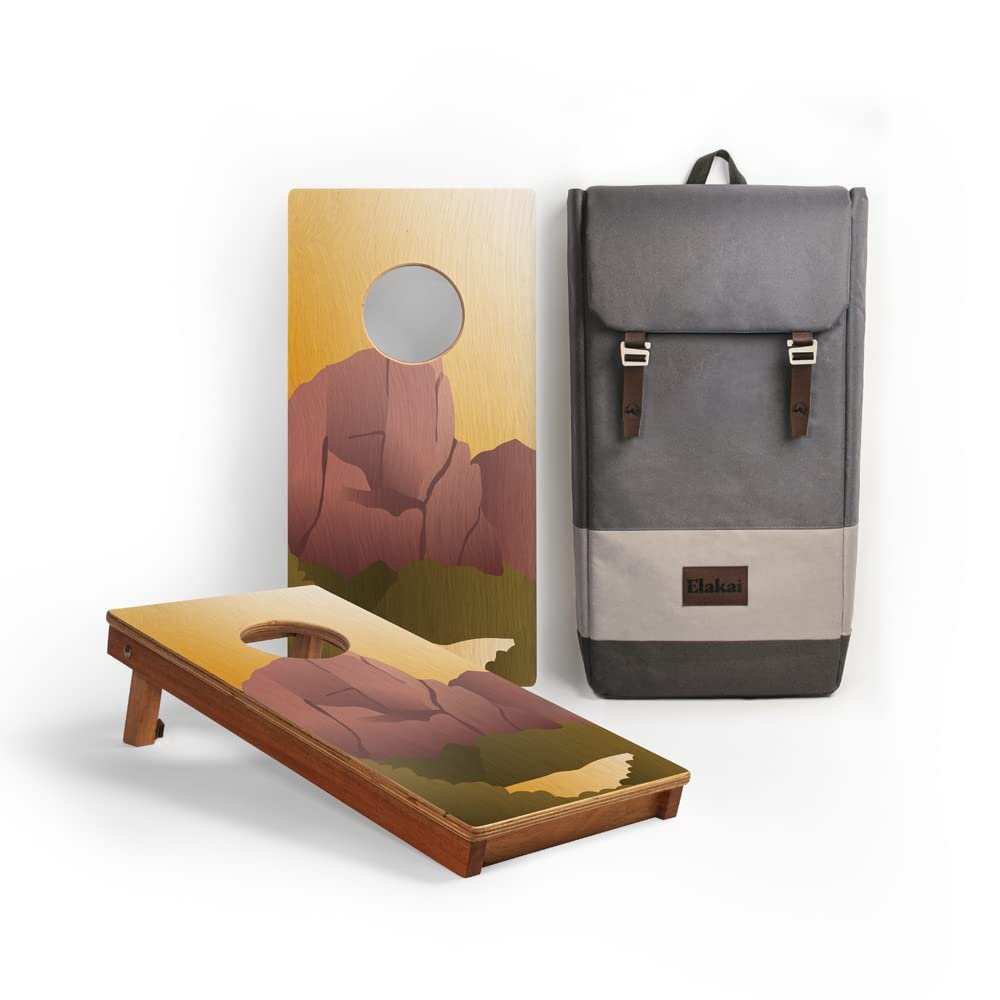 Elakai National Parks Series Premium Travel Cornhole Boards with Carry Case Backpack 1x2 Zion NP