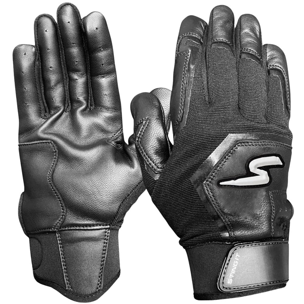 Stinger Sports Sting Squad Batting Gloves for Baseball & Softball (Youth Small, Black Out)