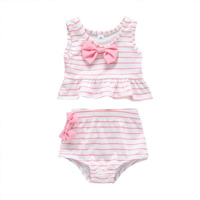 EnJoCho Summer Clothes Set Toddler Kids Baby Girl Bow Swimsuit Striped Bathing Suit Bikini 2pc Set Swimwear for 0-4Years (Pink-02#E, 18-24 Months)