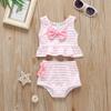 EnJoCho Summer Clothes Set Toddler Kids Baby Girl Bow Swimsuit Striped Bathing Suit Bikini 2pc Set Swimwear for 0-4Years (Pink-02#E, 18-24 Months) view 2