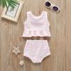EnJoCho Summer Clothes Set Toddler Kids Baby Girl Bow Swimsuit Striped Bathing Suit Bikini 2pc Set Swimwear for 0-4Years (Pink-02#E, 18-24 Months) view 4