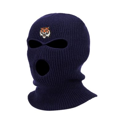 Tigress Ski Mask Animal Embroidered Three Hole Mask Knit Face Cover Graphic Balaclava (Navy Blue)