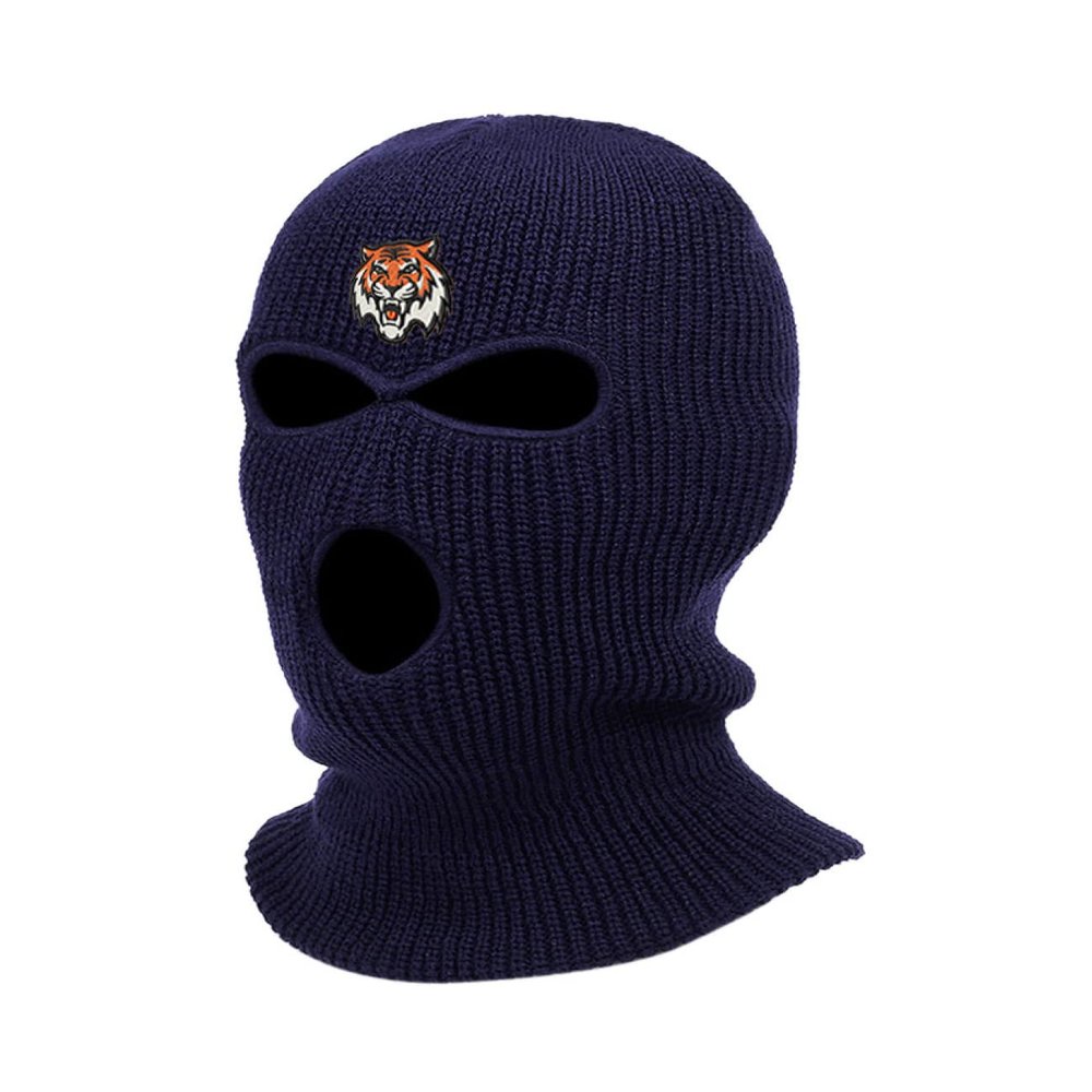 Tigress Ski Mask Animal Embroidered Three Hole Mask Knit Face Cover Graphic Balaclava (Navy Blue)