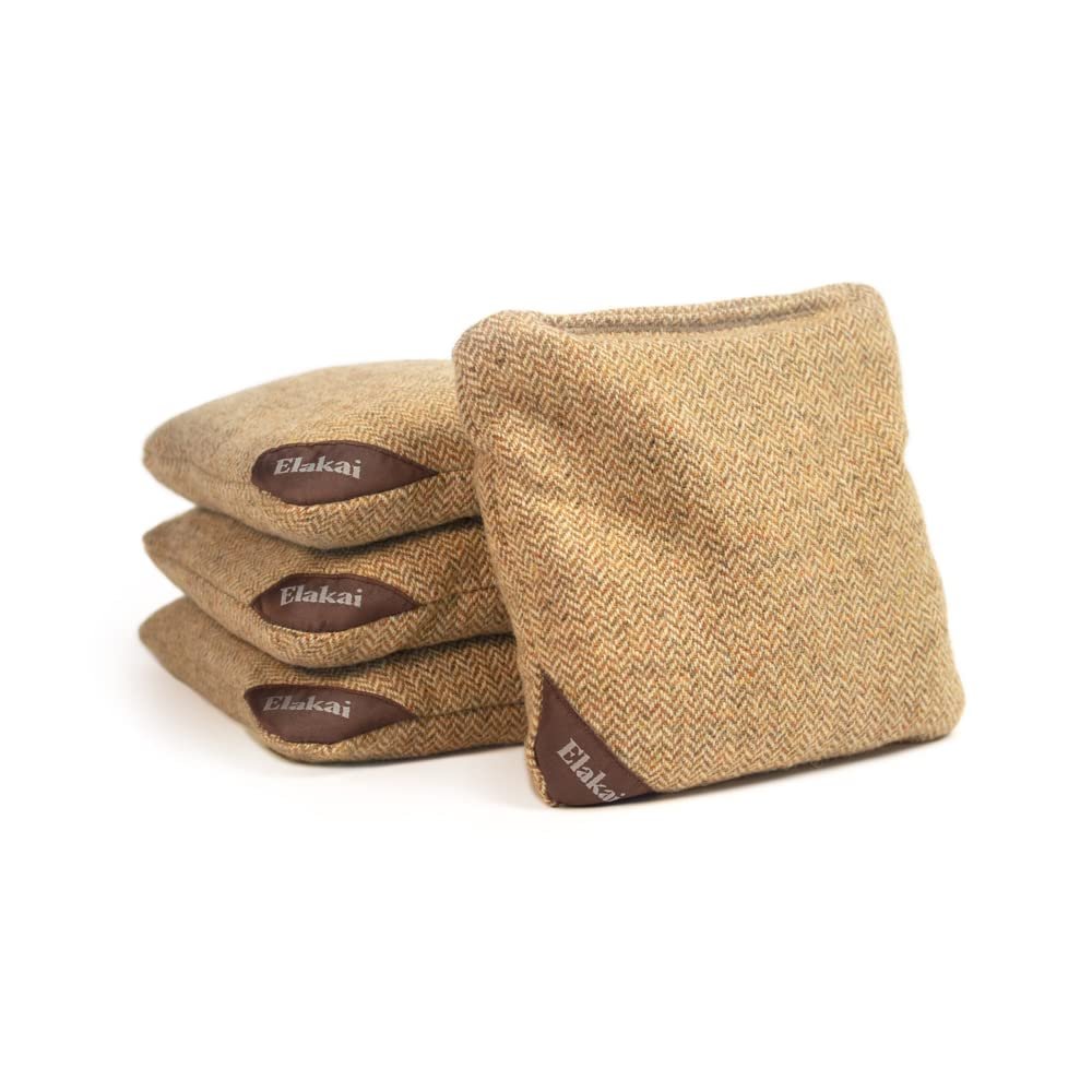 Elakai Cornhole Bags All Weather Single Sided Herringbone Regulation Size and Weight Set of 4 Ochre Yellow 6 in x 6 in