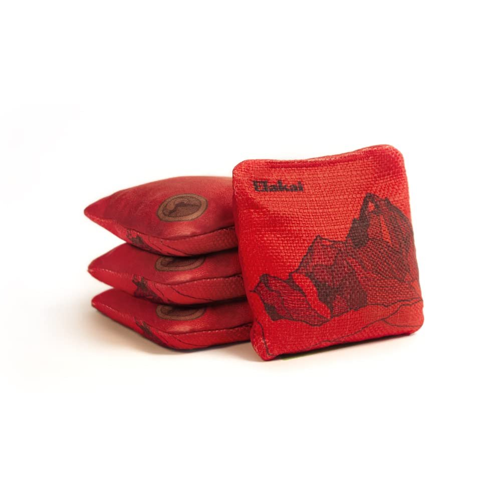 Elakai Cornhole Bags All Weather Dual Sided Slick and Stick Travel Size and Weight Set of 4 Red Lava 4 in x 4 in