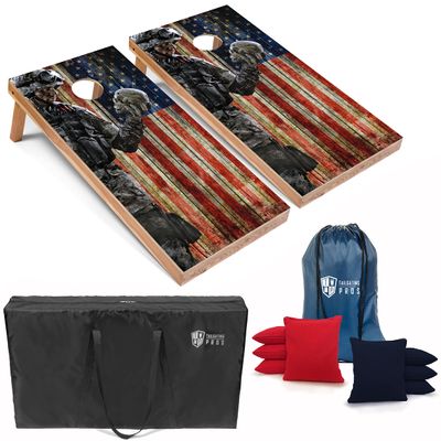 Tailgating Pros American Themed Cornhole Board Set - Official Regulation Size 4'x2' Corn Hole Toss Game w/Set of 8 Bean Bags and Carrying Case - Outdoor Tailgate Yard Game