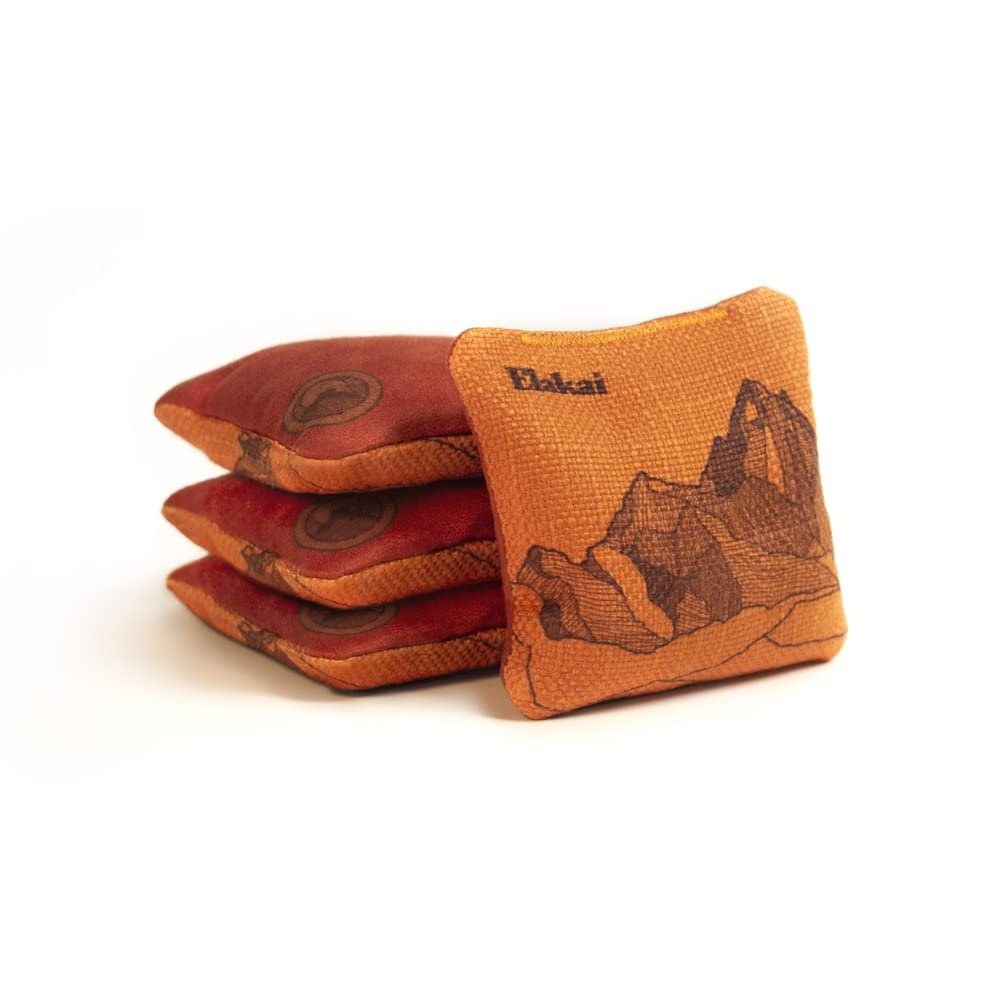 Elakai Cornhole Bags All Weather Dual Sided Slick and Stick Travel Size and Weight Set of 4 Orange Horizon 4 in x 4 in