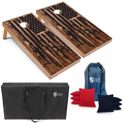 Tailgating Pros American Themed Cornhole Board Set - Official Regulation Size 4'x2' Corn Hole Toss Game w/Set of 8 Bean Bags and Carrying Case - Outdoor Tailgate Yard Game