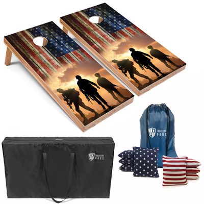 Tailgating Pros American Themed Cornhole Board Set - Official Regulation Size 4'x2' Corn Hole Toss Game w/Set of 8 Bean Bags and Carrying Case - Outdoor Tailgate Yard Game