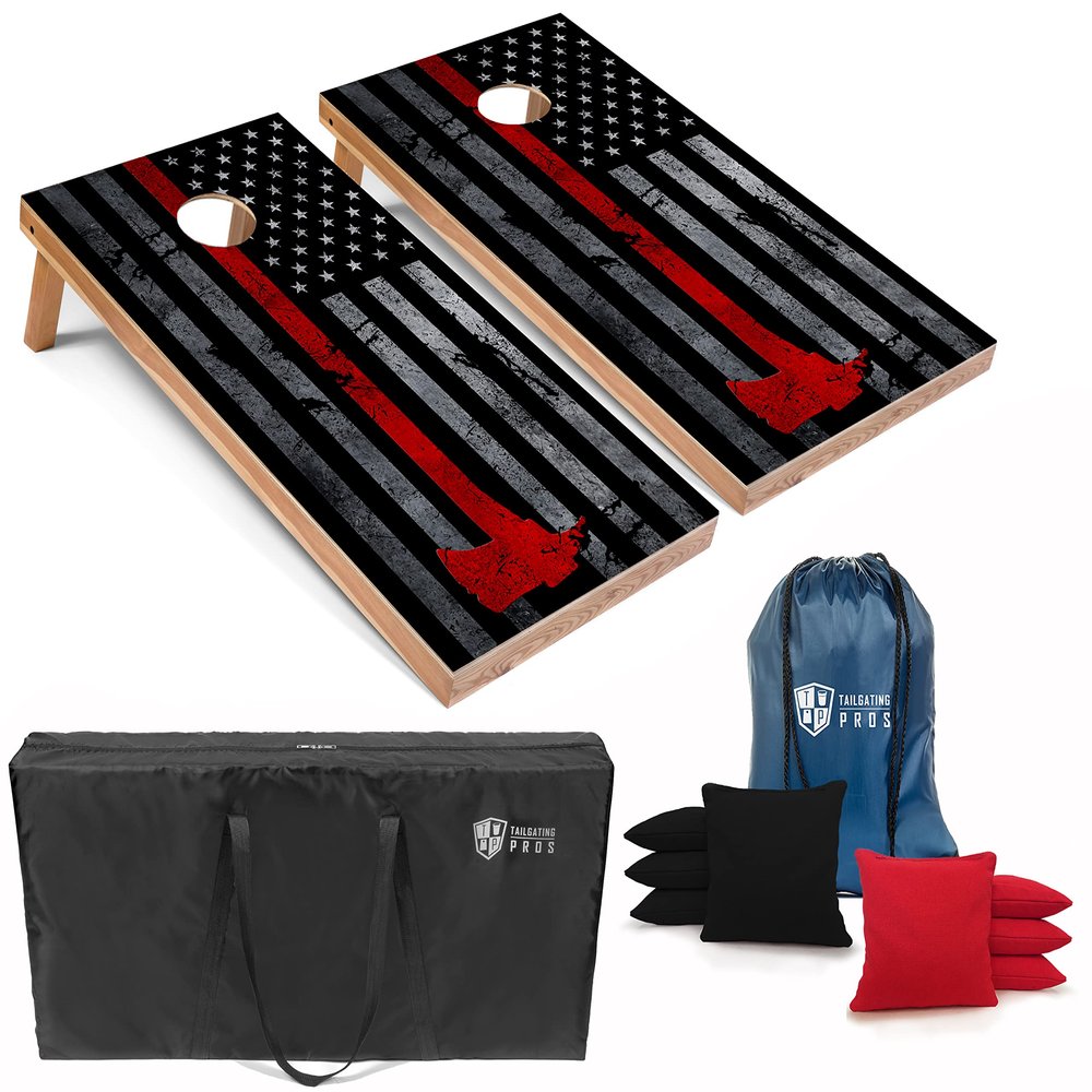 Tailgating Pros American Themed Cornhole Board Set - Official Regulation Size 4'x2' Corn Hole Toss Game w/Set of 8 Bean Bags and Carrying Case - Outdoor Tailgate Yard Game