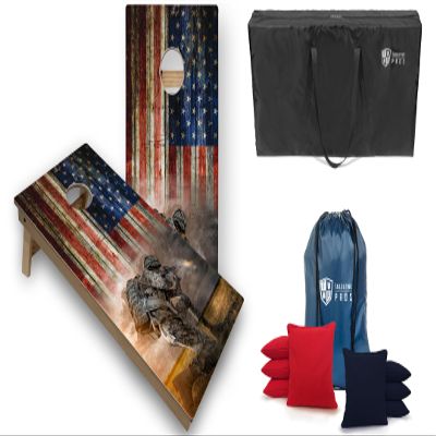 Tailgating Pros Tournament Grade American Themed Cornhole Board Set w/LED Rings, Bean Bags and Carrying Case - 4'x2' Cornhole Toss