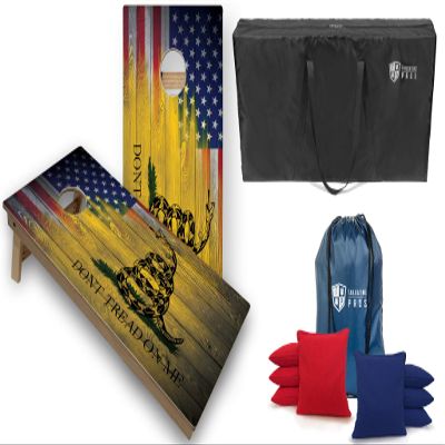 Tailgating Pros Tournament Grade American Themed Cornhole Board Set w/Multicolored Built-in-LEDs, Bean Bags, and Carrying Case - 4'x2' Cornhole Set