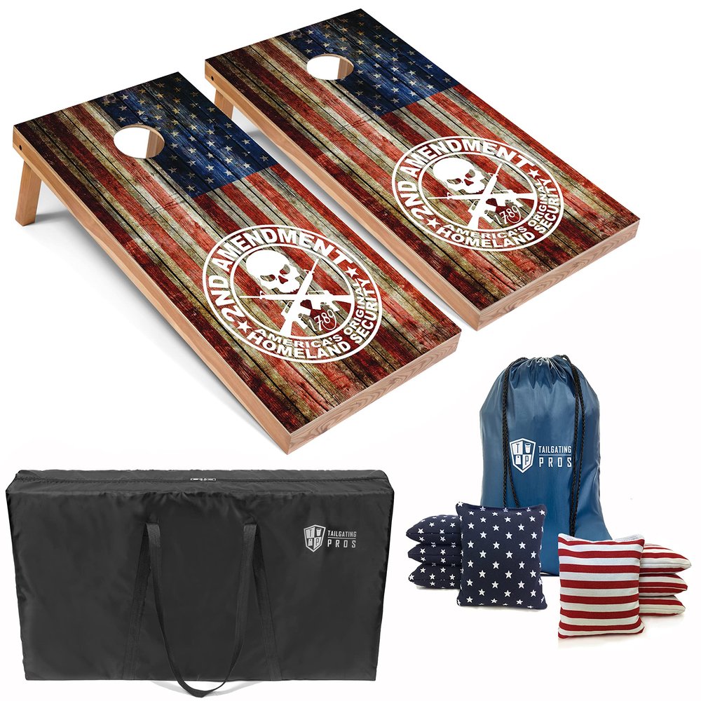 Tailgating Pros American Themed Cornhole Board Set - Official Regulation Size 4'x2' Corn Hole Toss Game w/Set of 8 Bean Bags and Carrying Case - Outdoor Tailgate Yard Game