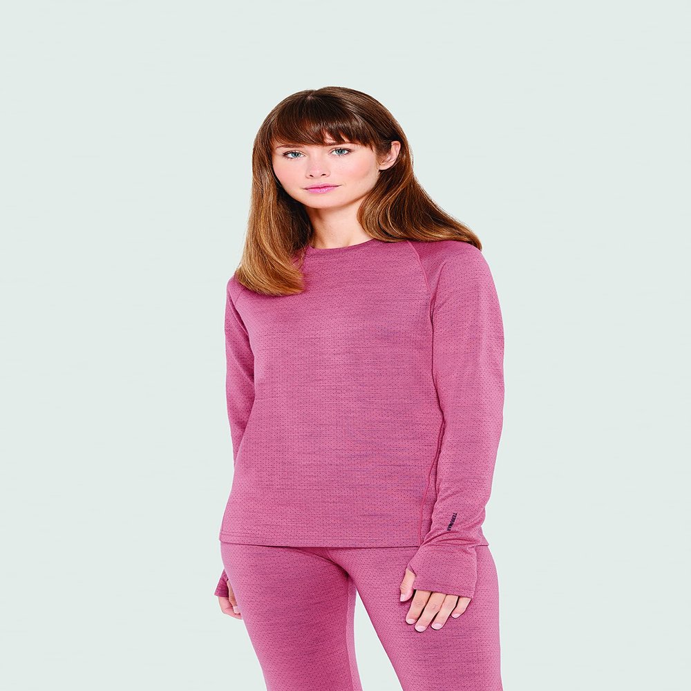 Terramar Women's Ultra Merino Long Sleeve Scoop Neck Shirt, Dusty Berry, S