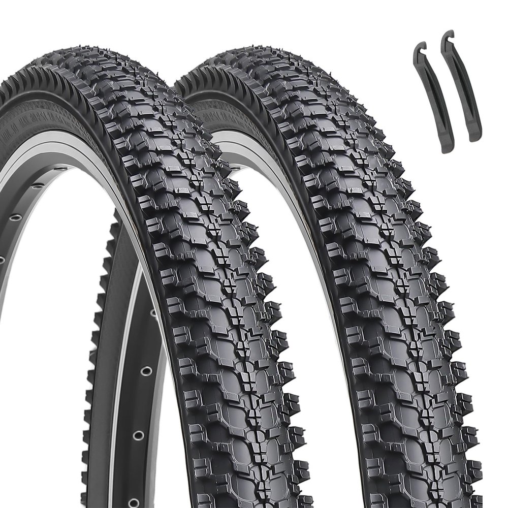 2-Pack 26-inch Mountain Bike Tires: Hycline 26x1.95 inch (54-559mm) Folding Replacement Puncture-Resistant Bicycle Tires with Pair Tire Levers for MTB Off-Road Bike