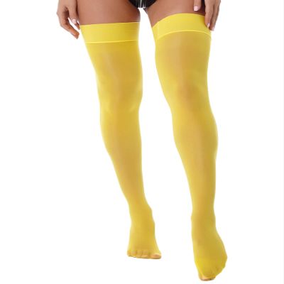 Agoky Women's Stretchy Stay Up Pantyhose Glossy Shiny Oil Footed Tights Silk Stockings Solid Yellow One Size