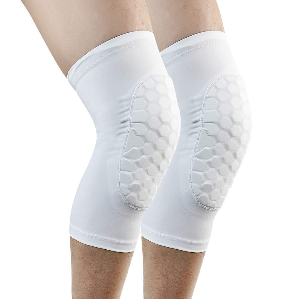 ESGTON Knee Pads EVA Padded Crashproof Leg Sleeve Compression Knee Braces (1 Pair) Youth & Adult - Basketball Football Volleyball (White, XX-Large)