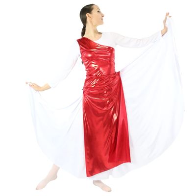 Danzcue Womens Metallic Worship Dance Tunic with Side Slits(White Dress Not Included), Metallic Scarlet, L-XL