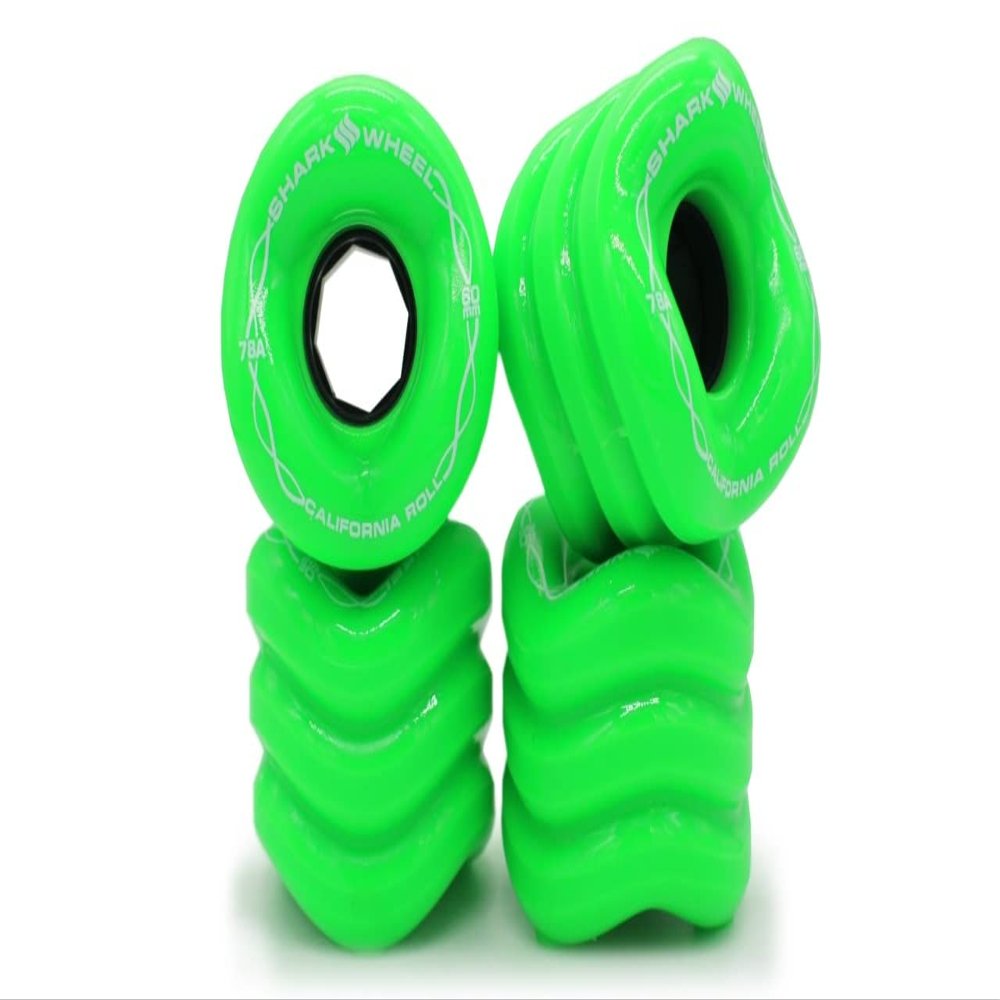 Shark Wheel 60 mm 78a, Skateboard Cruising Wheels, California Roll, Green Gecko, Set of 4 Wheels