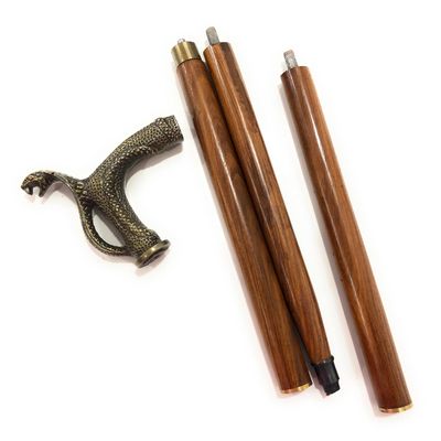 Brass Handmade Skull Snake Head Handle Vintage Antique Wooden Walking Stick Cane Gift (3 Fold Wooden Walking Cane)