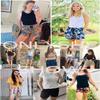 Womens Casual Shorts Summer Comfy Drawstring Elastic Waist Pocketed Vintage Beach Shorts Black Green-XL view 2