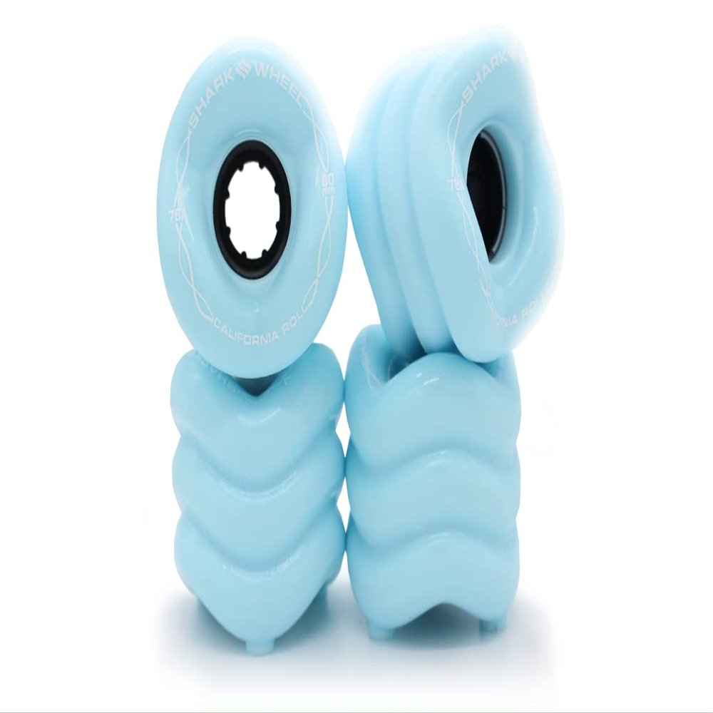 Shark Wheel 60 mm 78a, Skateboard Cruising Wheels, California Roll, Ice Blue, Set of 4 Wheels