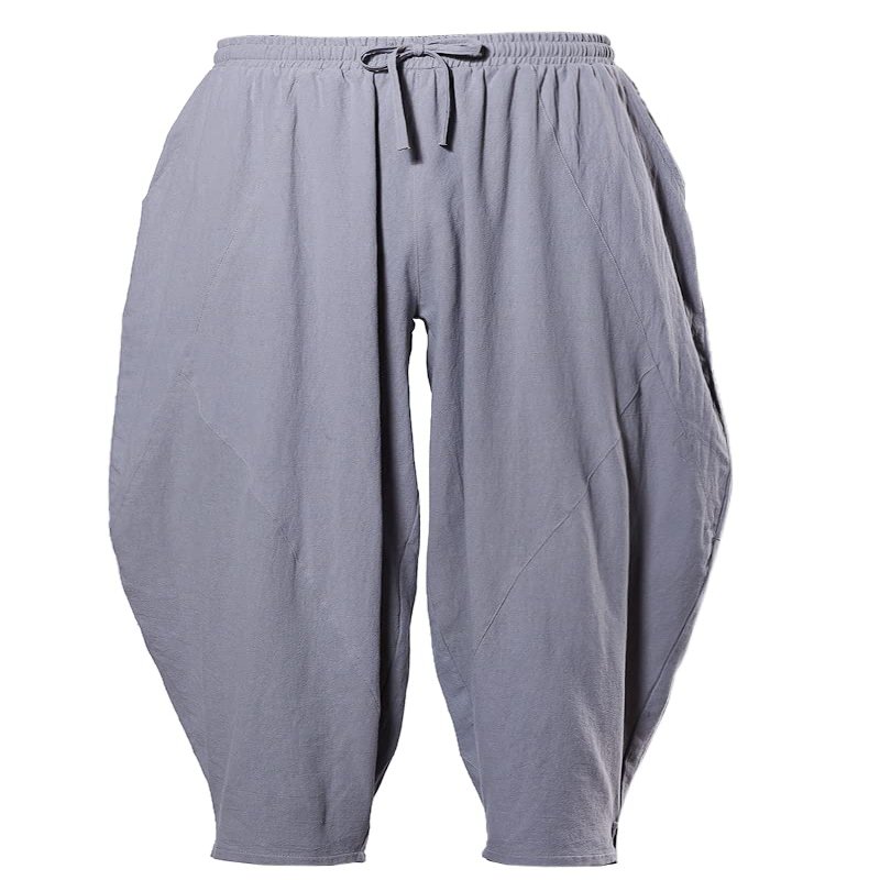 COSDREAMER Men's Baggy Harem Pant Drawstring Casual Cotton Linen Pants (Small, Grey)