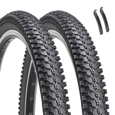 2-Pack 24-inch Mountain Bike Tires: Hycline 24x1.95 inch (54-507mm) Folding Replacement Puncture-Resistant Bicycle Tires with Pair Tire Levers for MTB Off-Road Bike