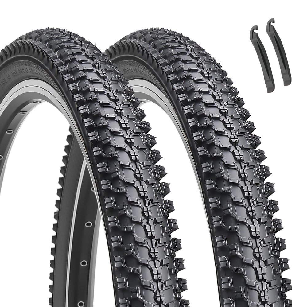 2-Pack 24-inch Mountain Bike Tires: Hycline 24x1.95 inch (54-507mm) Folding Replacement Puncture-Resistant Bicycle Tires with Pair Tire Levers for MTB Off-Road Bike
