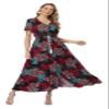 1stvital Women's Floral Maxi Dresses Boho Summer Beach Dress Short Sleeve Button Up Split Party Dress, XL view 2