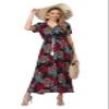 1stvital Women's Floral Maxi Dresses Boho Summer Beach Dress Short Sleeve Button Up Split Party Dress, XL view 3