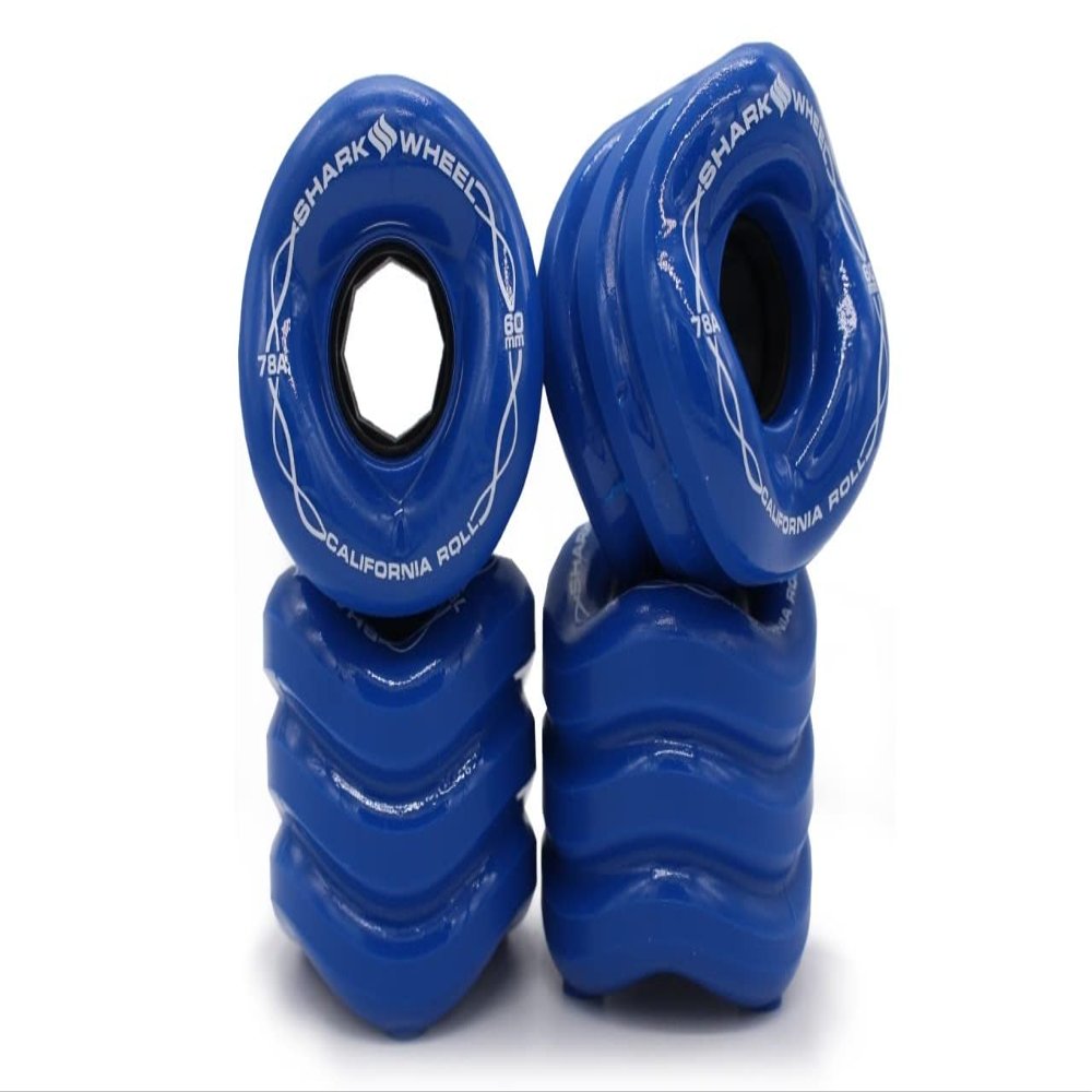 Shark Wheel 60 mm 78a, Skateboard Cruising Wheels, California Roll, Blue Ibiza, Set of 4 Wheels