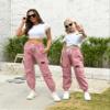 AOWKULAE Big Girls Pants, Drawstring Elastic Waist Lightweight Loose Tapered Cargo Jogger Pants with Multi Pockets for Girl, Pink, 13-14 Years = Tag 170 view 2