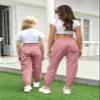 AOWKULAE Big Girls Pants, Drawstring Elastic Waist Lightweight Loose Tapered Cargo Jogger Pants with Multi Pockets for Girl, Pink, 13-14 Years = Tag 170 view 3