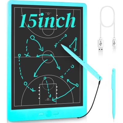 Newnaivete Rechargeable Electronic Basketball Coaching Board - 15 inch LCD Baskball Tactical Coach Board with Stylus Pen for Coaches Marker Training Writing Digital Basketball Training Equipment