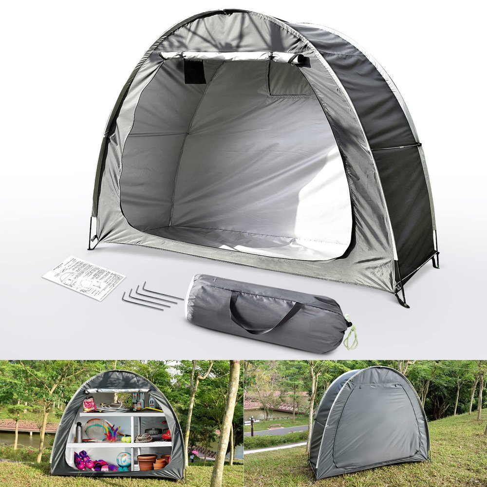 Bike Storage Tent, Anti-Dust Waterproof Bicycle Tent, Portable Bike Storage Tent for 3-4 Bikes, Foldable Bike Shelter for Garden, Camping, Outdoor - Grayish Green