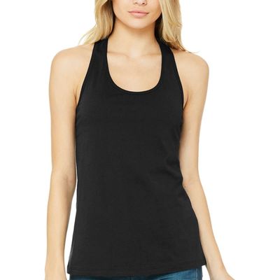 JustBlanks Ladies Ultra Soft 100% Cotton Jersey Racerback Gym Running Yoga Sleeveless Tank Top for Women - Black - M