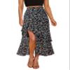 BTFBM Women 2025 Summer Spring Boho Long Skirts Dress Floral Print Elastic Waist Split Ruffle High Low Beach Maxi Skirt(Print Floral Black, X-Large) view 1