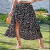 BTFBM Women 2025 Summer Spring Boho Long Skirts Dress Floral Print Elastic Waist Split Ruffle High Low Beach Maxi Skirt(Print Floral Black, X-Large) view 3